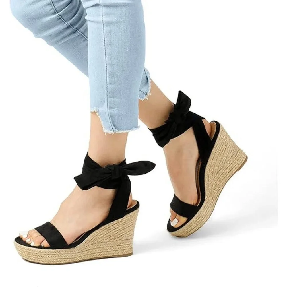 Dream Pairs Womens 8 Black Velvet Ankle Wrap 4